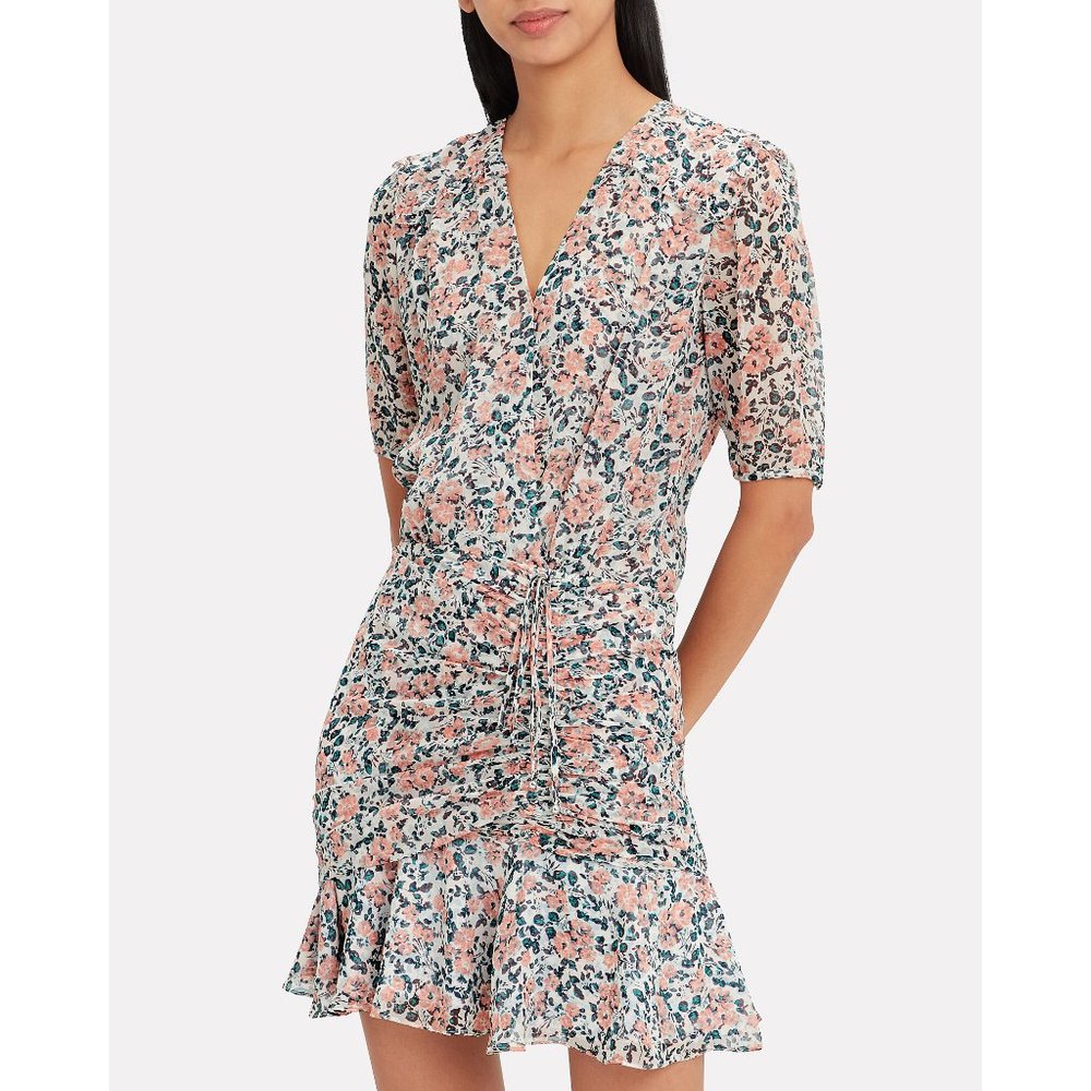 Veronica Beard Dakota Dress Gardenia Floral Print Ruched Mini Silk N14 - Picture 1 of 9